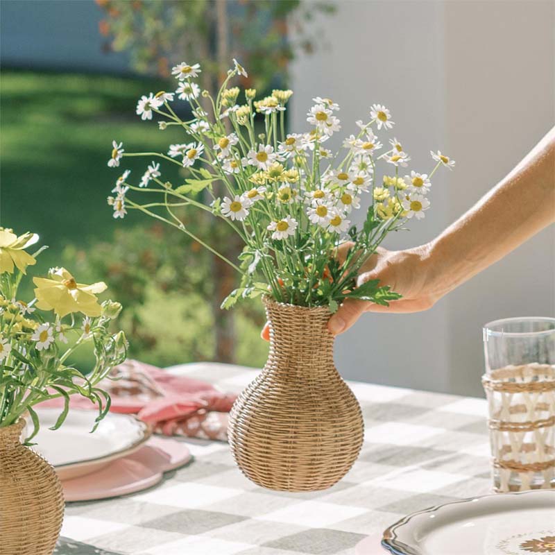 Basket Weave Patterned Vases, Set of 5 - Brown