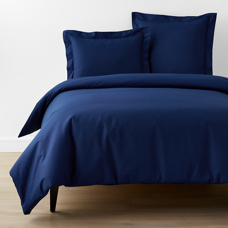 Classic Cool Organic Cotton Percale Solid Duvet Cover - Navy, Full/Queen