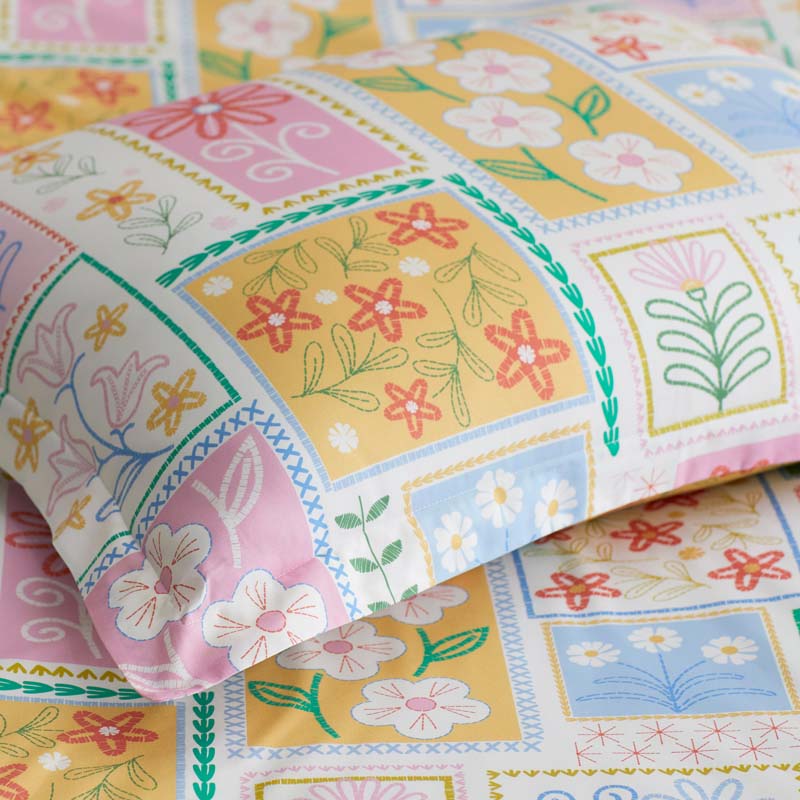 Stitch and Bloom Classic Cool Organic Cotton Percale Sham - White Multi, Standard