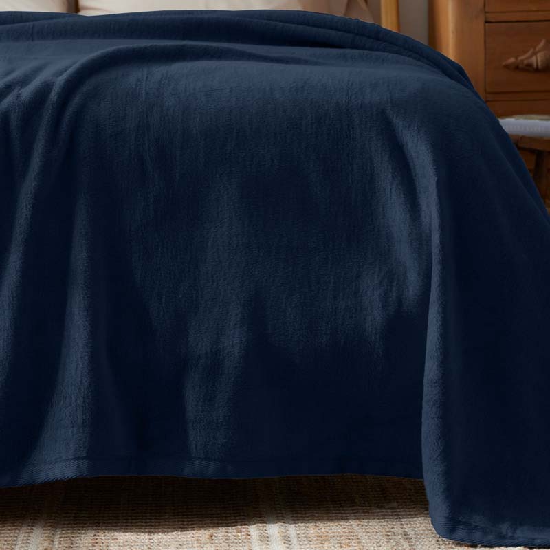 Cotton/Acrylic Fleece Blanket - Navy, Twin/Twin XL