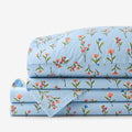 Blossoms and Stripes Classic Cool Cotton Percale Bed Sheet Set - Garden Poppies, Queen