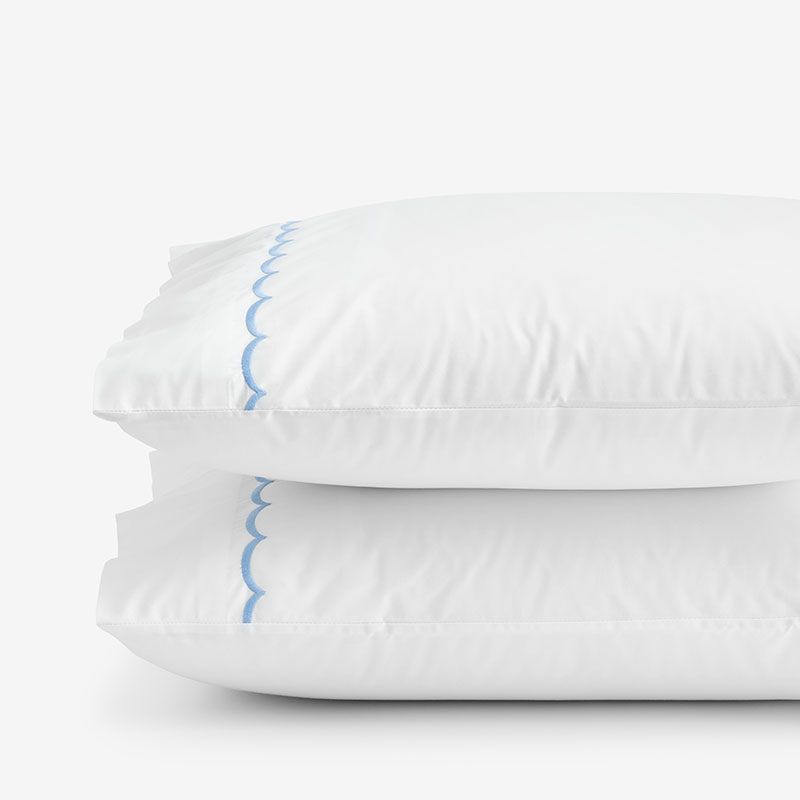 Embroidered Scallop Classic Cool Cotton Percale Pillowcase Set - Blue, Standard