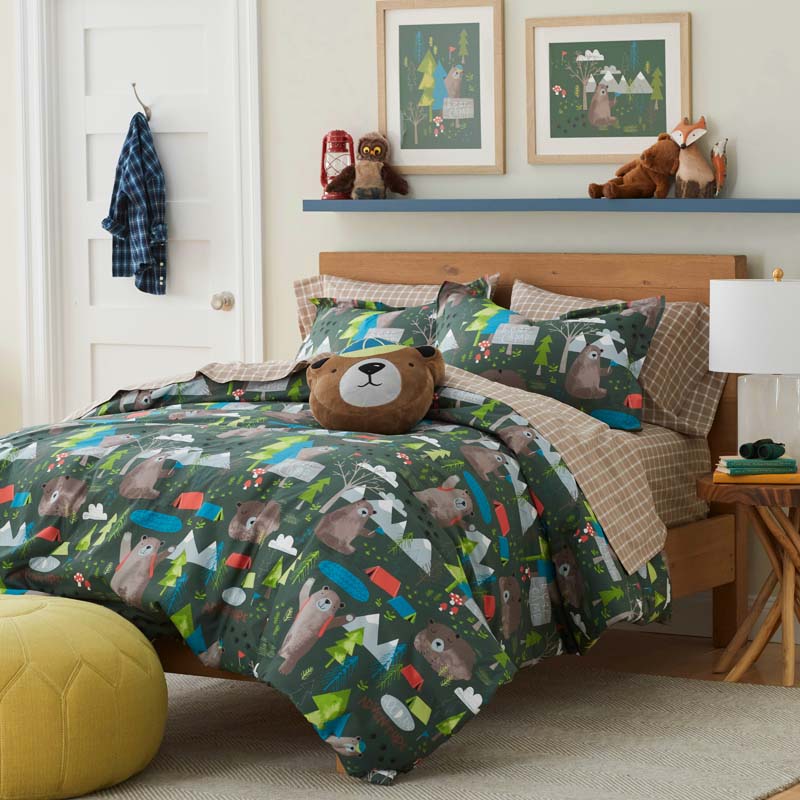 Bear Camp Classic Cool Organic Cotton Percale Bed Sheet Set - Green Multi, Full