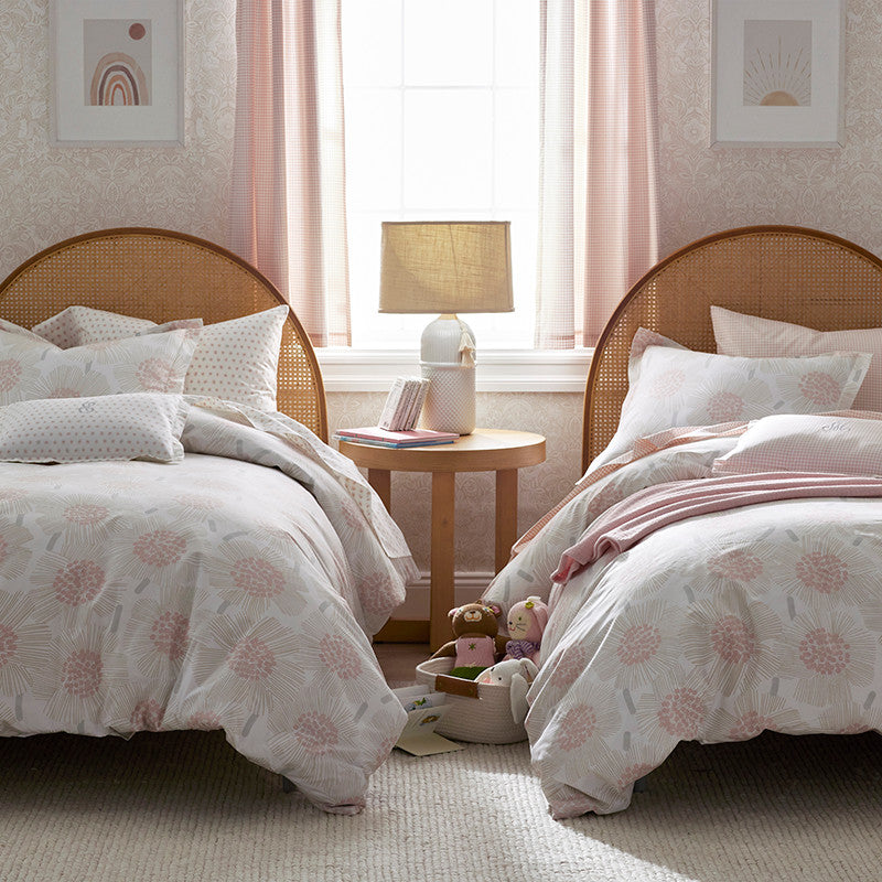 Ditsy Gingham Classic Cool Organic Cotton Percale Window Curtain - Pink, 44" x 84"