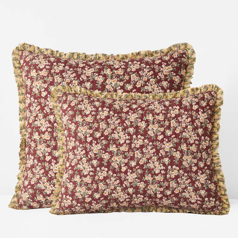 Suhana Reversible Ruffle Quilted Sham - Brick, Euro