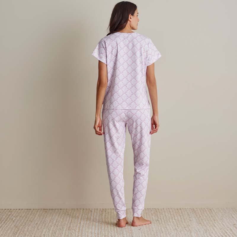 Printed Pima Cotton Women's Jogger Pants Pajama Set - Lisbon Mauve, XS