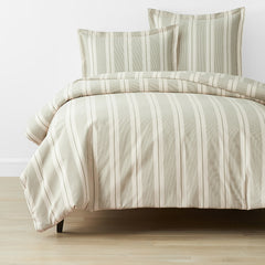 Tailored Stripes and Plaids Classic Cool Cotton Percale Bed Duvet Cover - Wide Stripe Moss Green, King/Cal. King