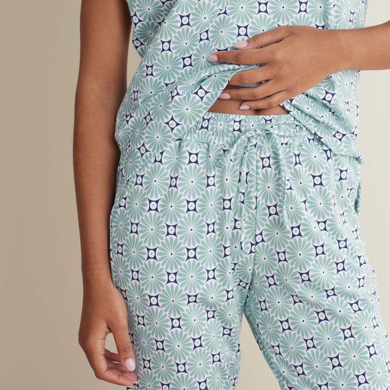Printed Peruvian Cotton Women's Jogger Pants Pajama Set - Cool Daisy, S