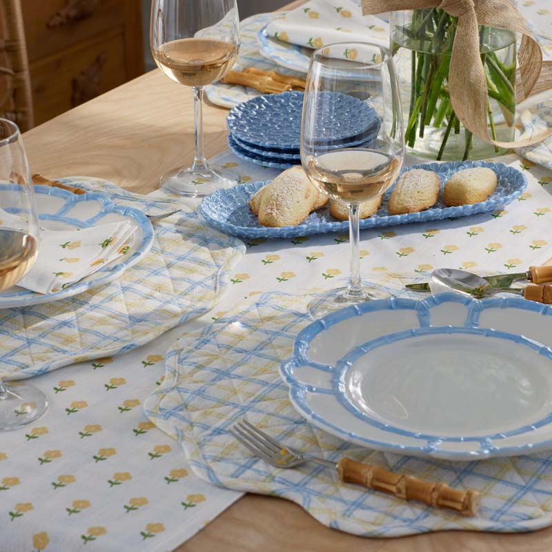 Flowers & Plaid Yarn-Dyed Reversible Table Runner - Graph Plaid Yellow, 16 in. x 90 in.