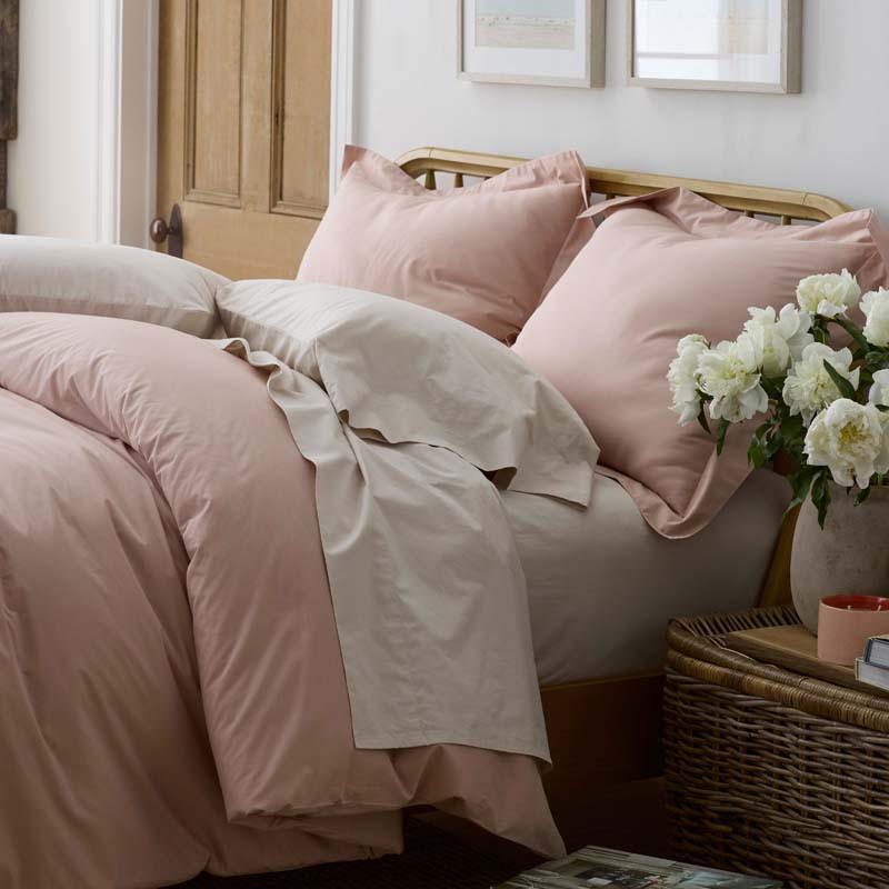 Solid Garment Washed Cotton Percale Bed Sheet Set - Rose, King