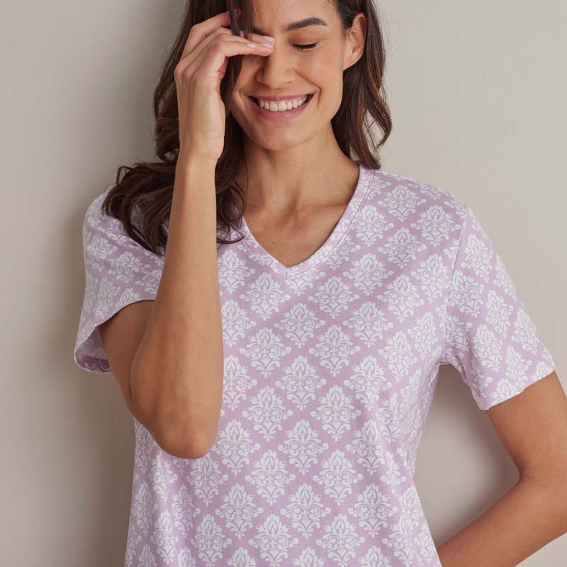 Printed Pima Cotton Women's Nightgown - Lisbon Mauve, M
