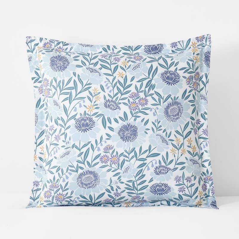 Tira Floral Classic Cool Cotton Percale Reversible Sham - Floral Blue, Euro