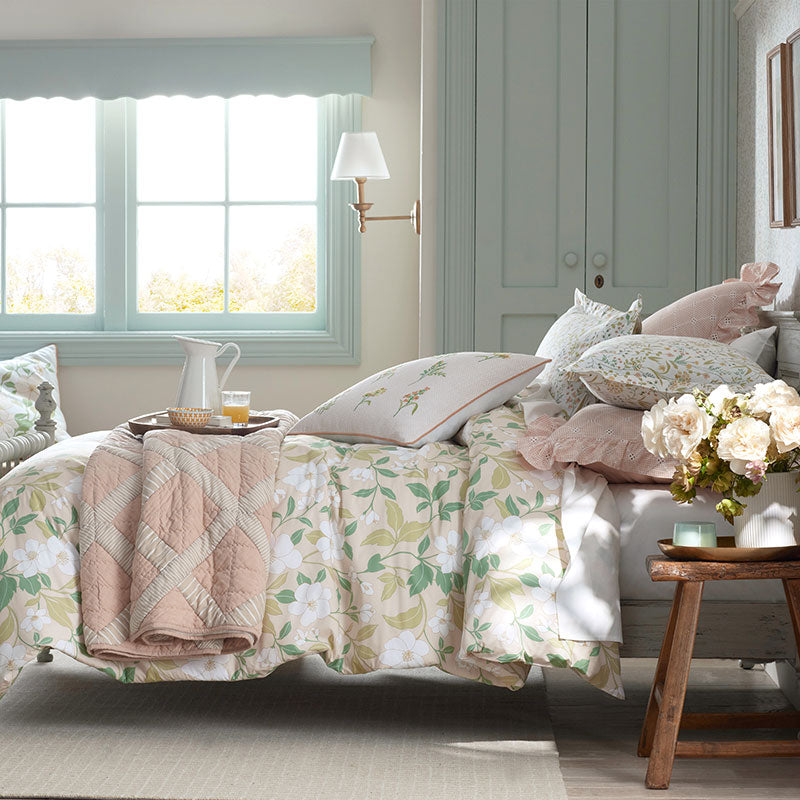 Clemencia Classic Cool Cotton Percale Sham - Floral Peach Blossom, King