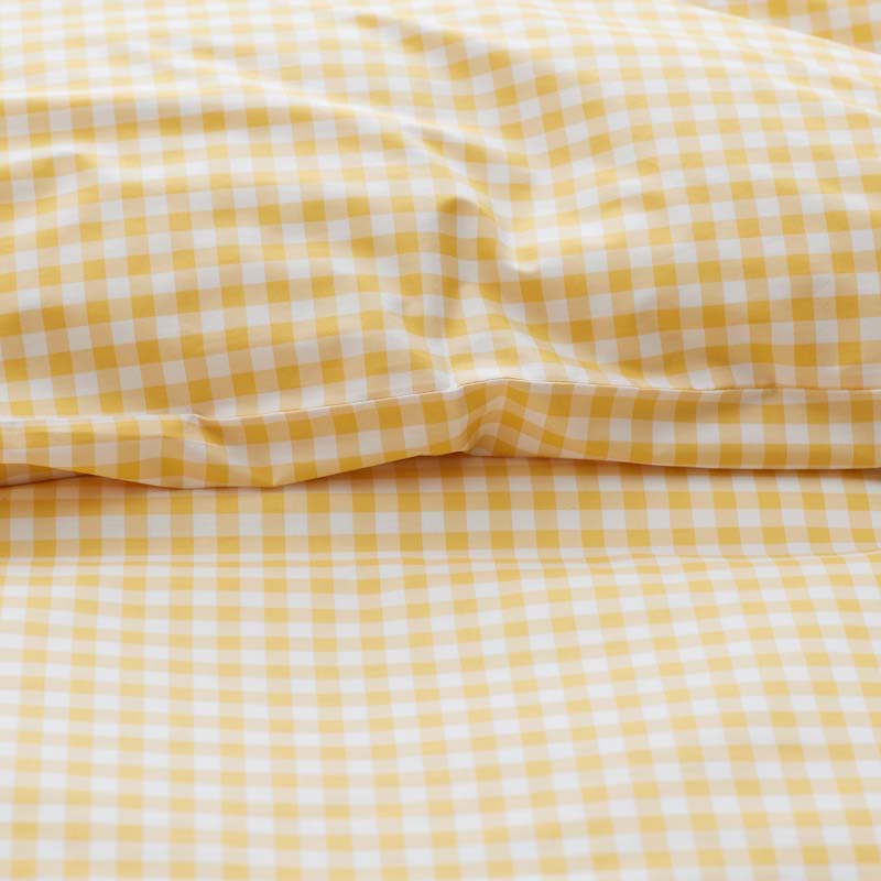 Gingham Classic Cool Organic Cotton Percale Bed Sheet Set - Yellow, Full
