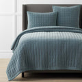 Tufted Stitch Velvet Quilt - Mineral Blue, King/Cal. King