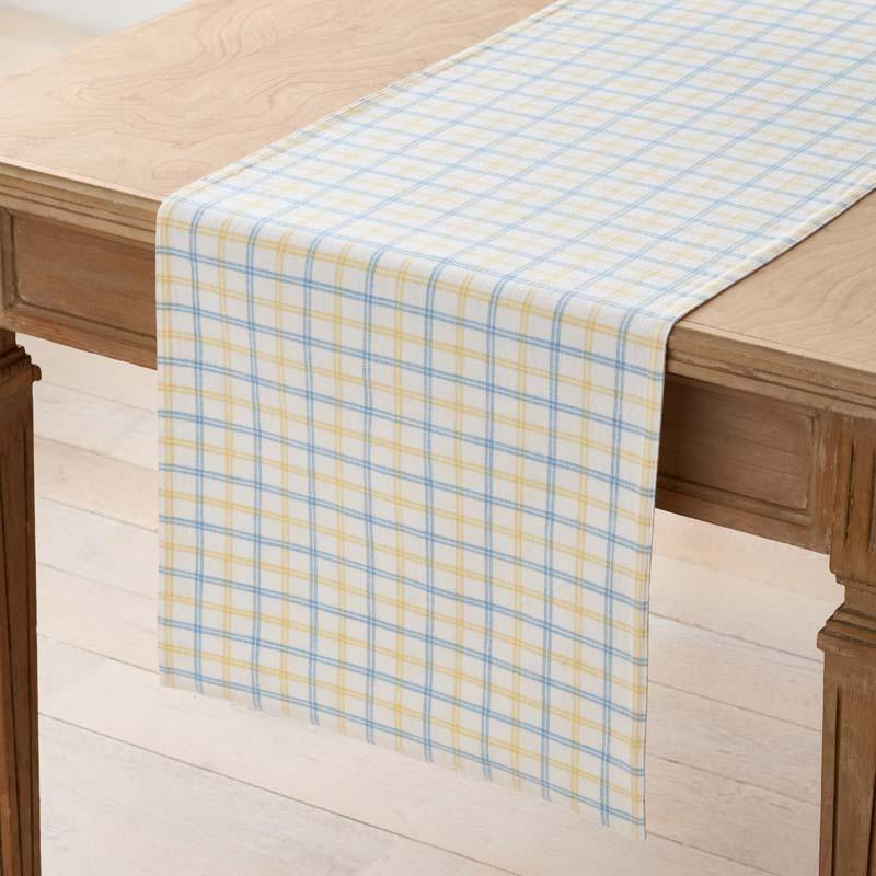 Flowers & Plaid Yarn-Dyed Reversible Table Runner - Graph Plaid Yellow, 16 in. x 90 in.