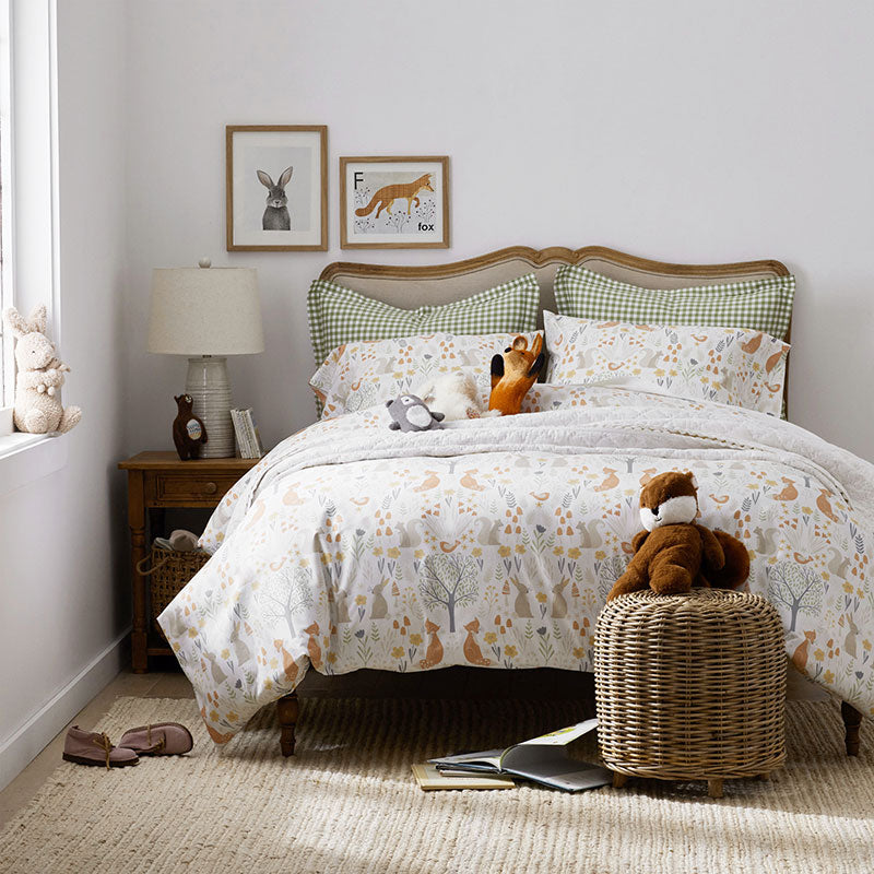 Forest Animals Classic Cool Organic Cotton Percale Bed Sheet Set - Ivory Multi, Full