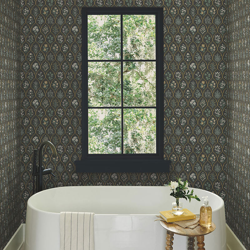 Hawthorne Traditional Wallpaper - Black, Swatch