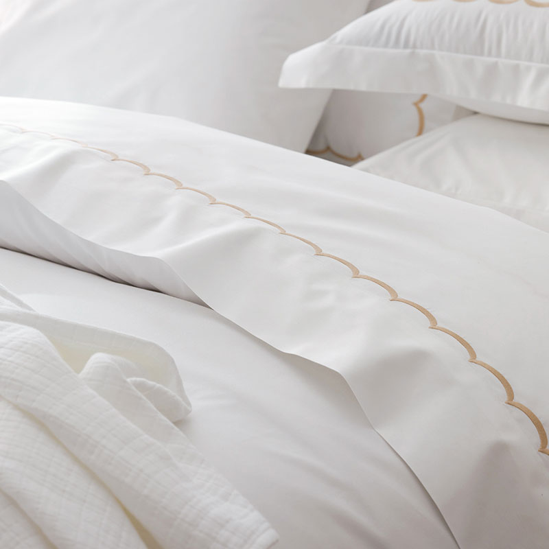 Scallop Embroidered Premium Cool Egyptian Percale Sham - Tan, Euro