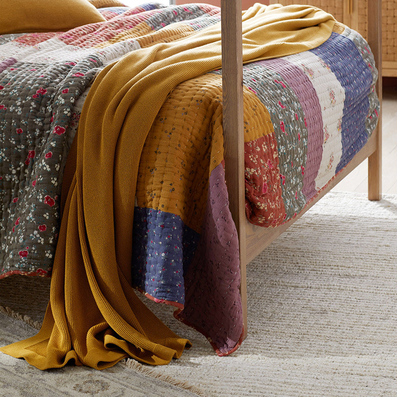 Classic All Season Breathable Cotton Knit Blanket - Gold, Full/Queen