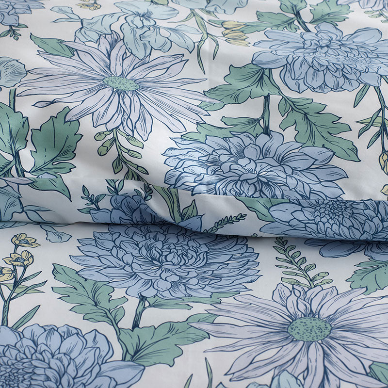 Garden Bliss Classic Smooth Sateen Flat Bed Sheet - Blue Multi, Full