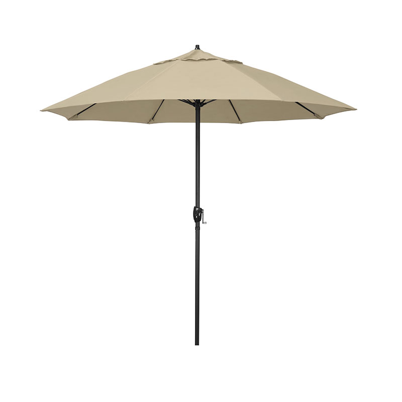 Round Outdoor Patio Umbrella, Aluminum with Auto Tilt Crank - Black Finish, Antique Beige, 7.5'