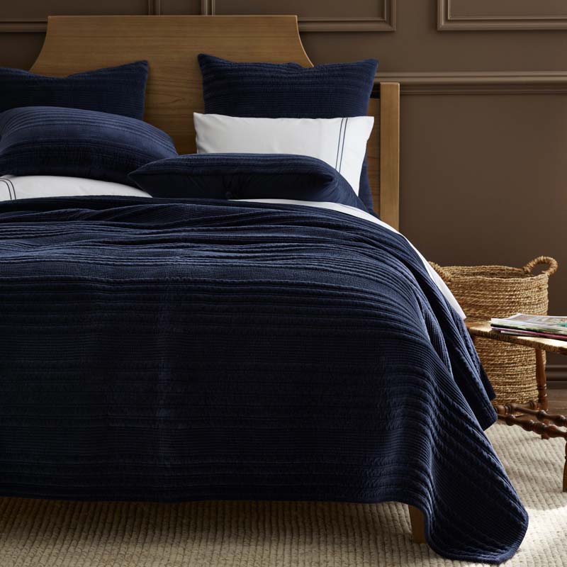 Line Stitch Velvet Quilted Sham - Navy, Euro