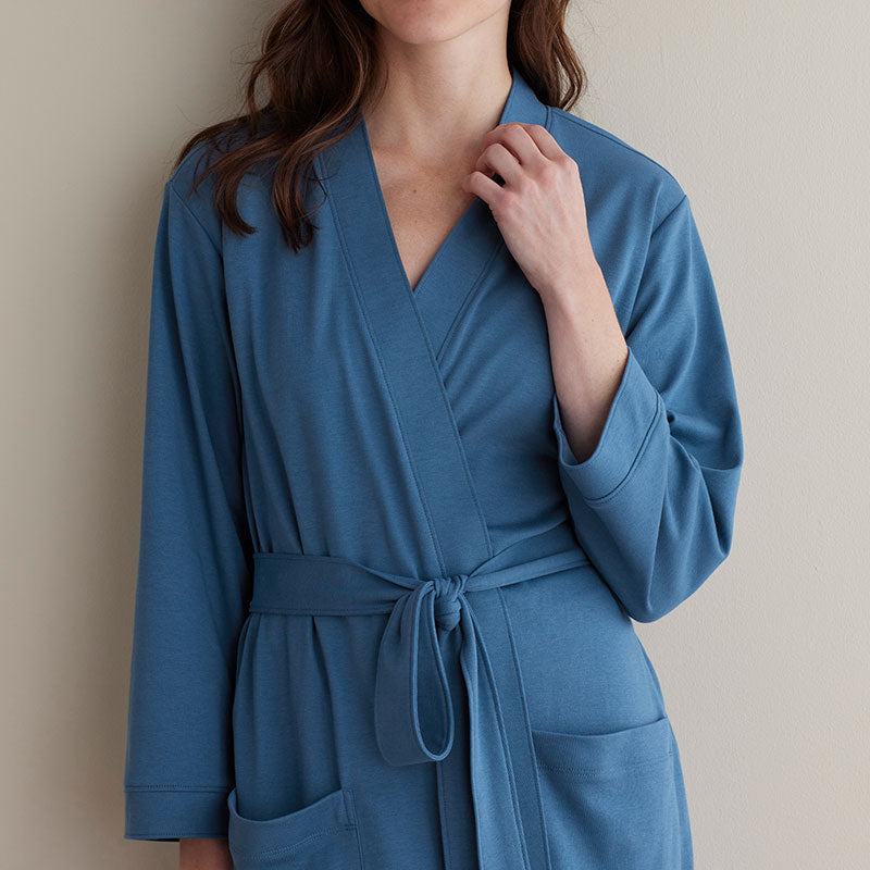Pima Cotton Kimono Robe - Blue Denim, L