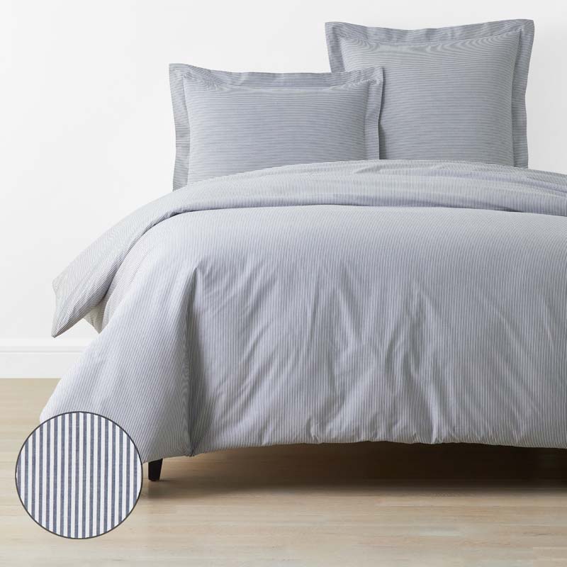Classic Stripes and Plaids Cool Yarn-Dyed Cotton Percale Duvet Cover - Stripe White/Blue, Twin