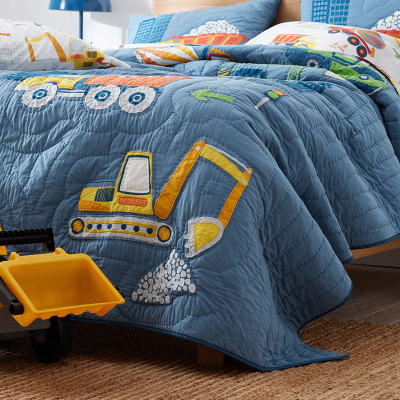 Construction Trucks Quilted Sham - Blue, Standard