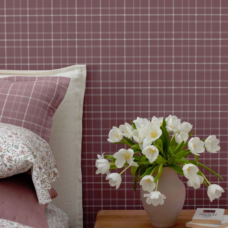 Plaid Traditional Wallpaper - Brick, Roll