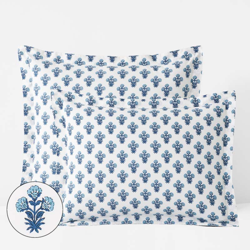 Suhana  Garment Washed Cotton Percale Sham - Blue, Euro