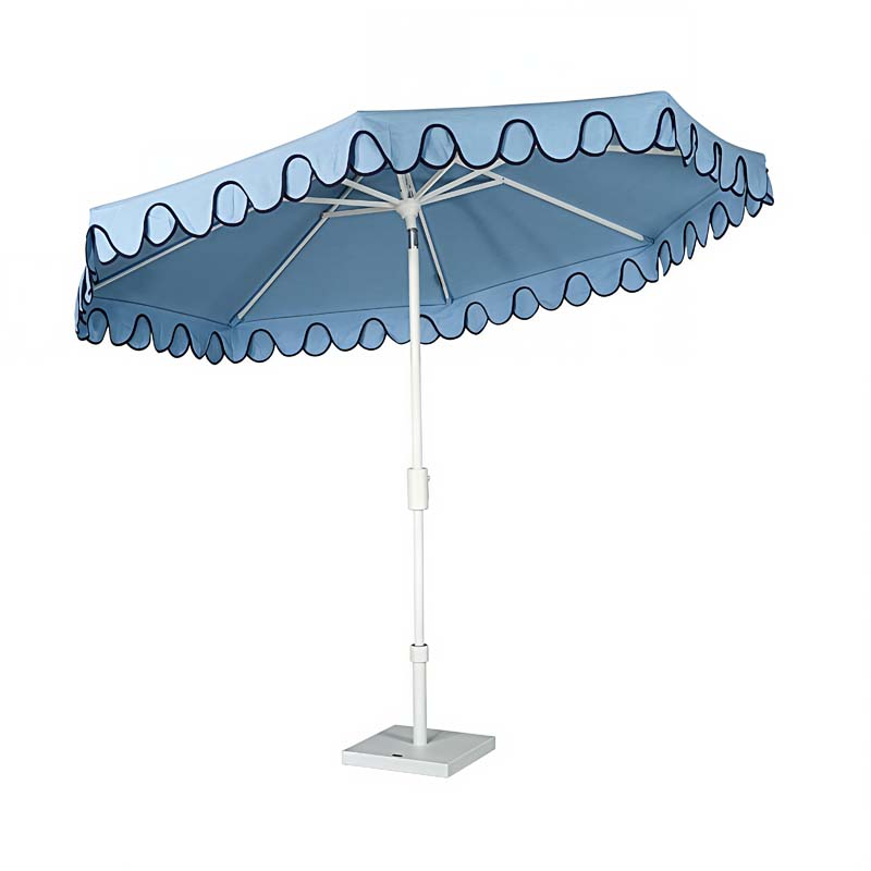 9' Round Double Scallop Outdoor Patio Umbrella, Aluminum with Auto Tilt and Crank Lift - Ginkgo