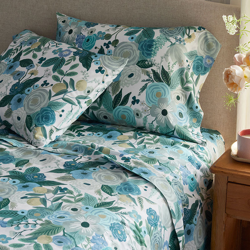 Garden Party Classic Cool Cotton Percale Bed Sheet Set - Teal, King