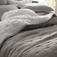 Reversible Premium Breathable Relaxed Linen Quilted Sham - White/Gray, Euro