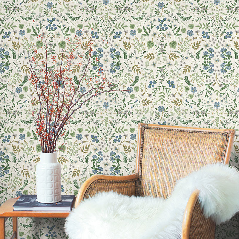 Wildwood Traditional Wallpaper - Blue & Green, Roll