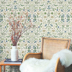Wildwood Traditional Wallpaper - Blue & Green, Roll