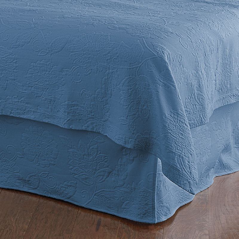 Putnam Cotton Matelassé 14 in. Drop Bed Skirt - Denim
