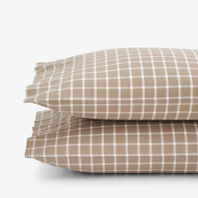 Classic Stripes and Plaids Cool Yarn-Dyed Cotton Percale Pillowcase Set - Windowpane Taupe, King
