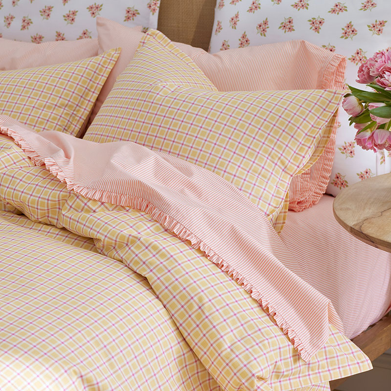 Sunshine & Blooms Classic Cool Cotton Percale Duvet Cover - Pinstripe Coral, Full/Queen