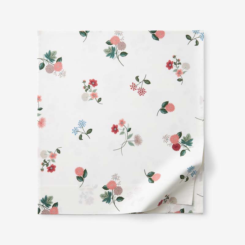 Ditsy Dahlia Classic Cool Cotton Percale Flat Bed Sheet - Cream Multi, Queen