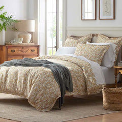 Joyful Floral Classic Smooth Sateen Comforter - Gold, Full/Queen