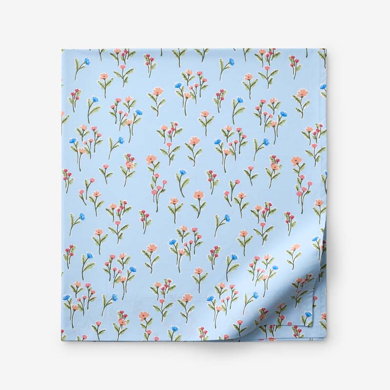 Blossoms and Stripes Classic Cool Cotton Percale Flat Bed Sheet - Garden Poppies, Full