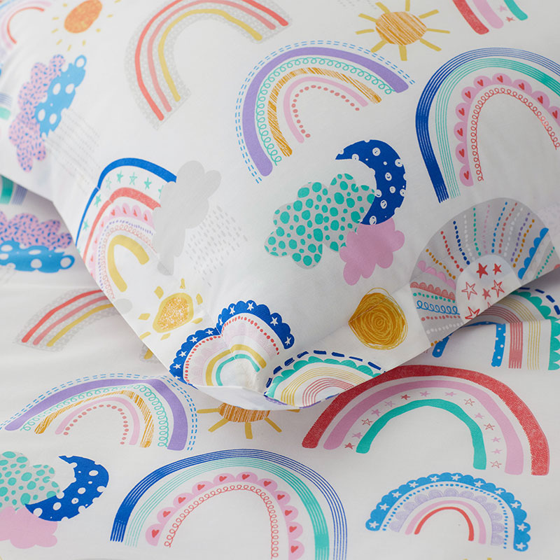 Magical Rainbows Classic Cool Organic Cotton Percale Duvet Cover Set - White Multi, Twin/Twin XL
