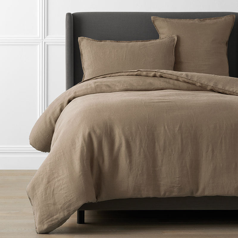Premium Breathable Washed Linen Solid Duvet Cover - Pine Bark, Twin/Twin XL