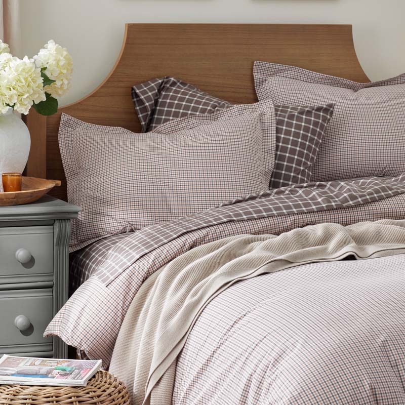 Classic Stripes and Plaids Cool Yarn-Dyed Cotton Percale Bed Sheet Set - Mini Check Brown, Full