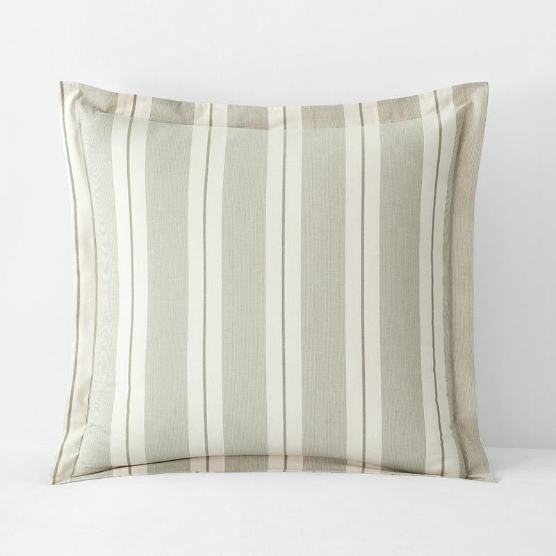 Tailored Stripes and Plaids Classic Cool Cotton Percale Sham - Wide Stripe Moss Green, Euro