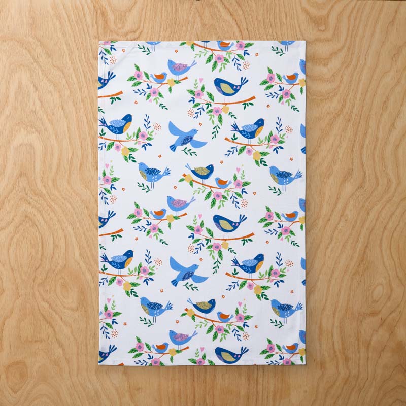 Seasonal Printed Tea Towels, Set of 2 - Blue Bird