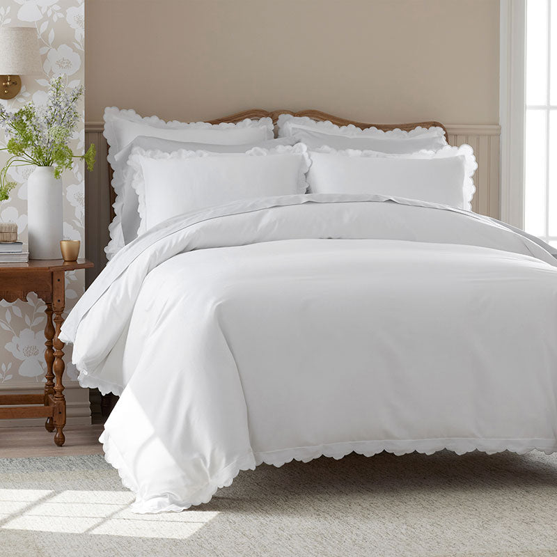 Embroidered Scallop Classic Smooth Sateen Solid Pillowcase Set - Light Gray, King