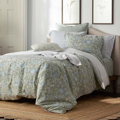 Tira Floral Classic Cool Cotton Percale Reversible Comforter - Bird Green, King/Cal. King